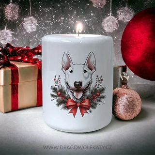 Keramický svícen - Bullterrier vánoční